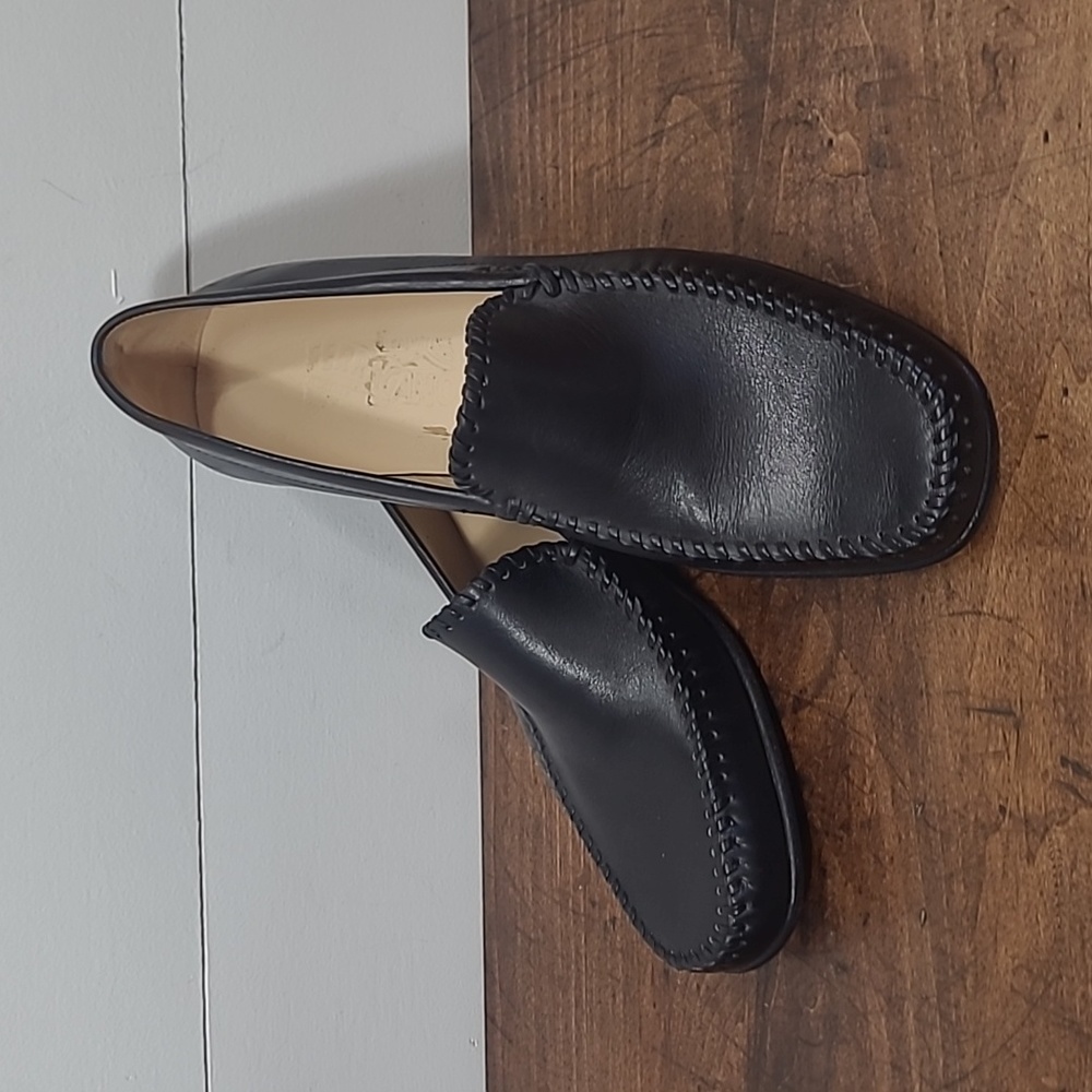 EUC Salvatore Ferragamo Black Leather Whip Stitched Slip On Loafer Men's sz 8.5